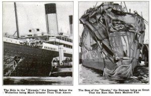 Fotografias relatam a gravidade do acidente entre o RMS Olympic e o HMS Hawke / Crédito: Wikimedia Commons 