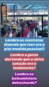 Desabafo feito pelo youtuber Felipe Neto sobre a situação do coronavírus em Blumenau(Foto: Reprodução, Instagram) 