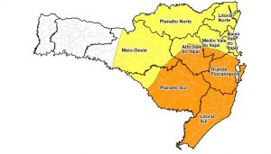 Alerta vale para regiões em amarelo e laranja (Foto: Defesa Civil/Divulgação) 